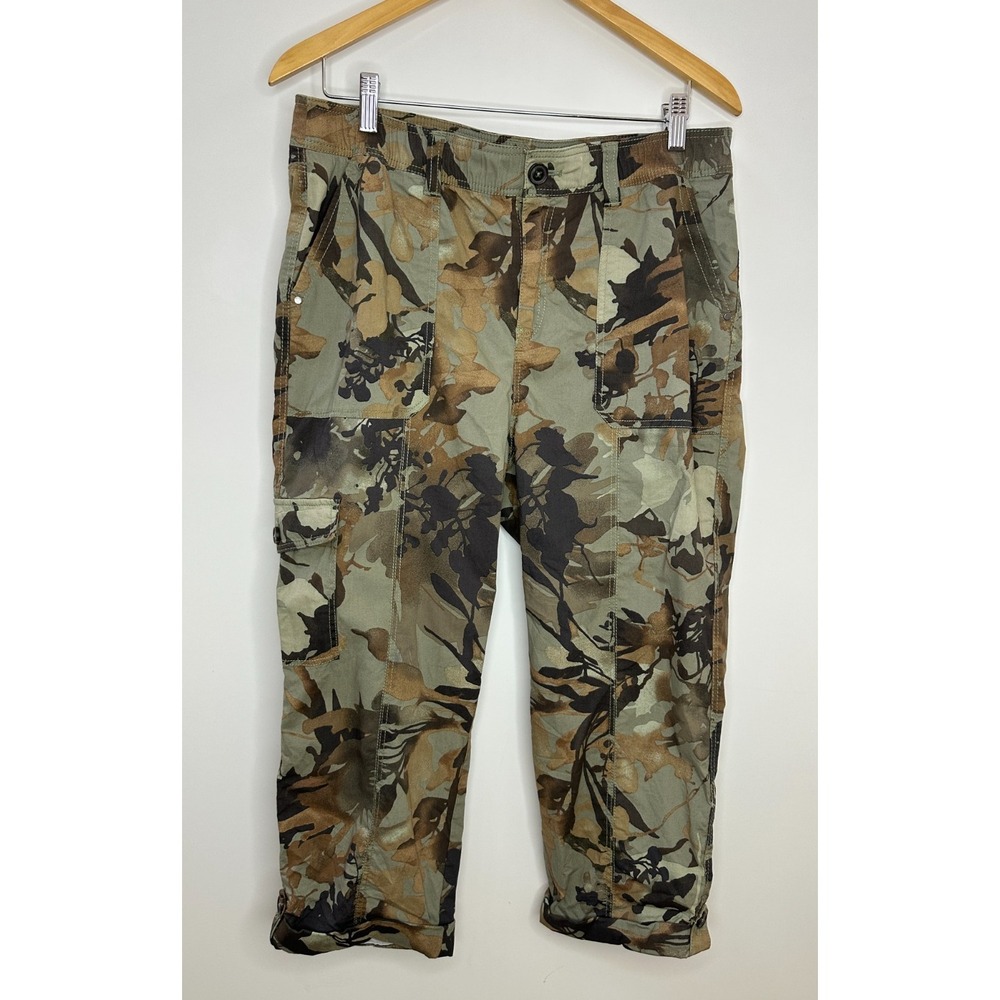 Chico's Utility Camouflage Crop Pants Green Brown Camo Sz 2 US 12 Cargo Pockets - Picture 2 of 14